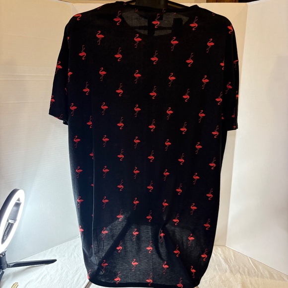 Lularoe Irma Style Tunic Black w/pink flamingos Limited Print Hi-Lo  Sz XXS - Picture 2 of 7